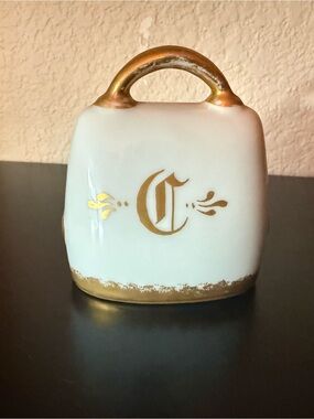 Vintage German “ding dong bell” ceramic with Gold Monogram “C”